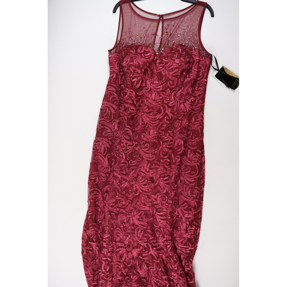 Ignite Evenings Gown Floral Embroidered Sequin Burgundy Red 16 NWT 129